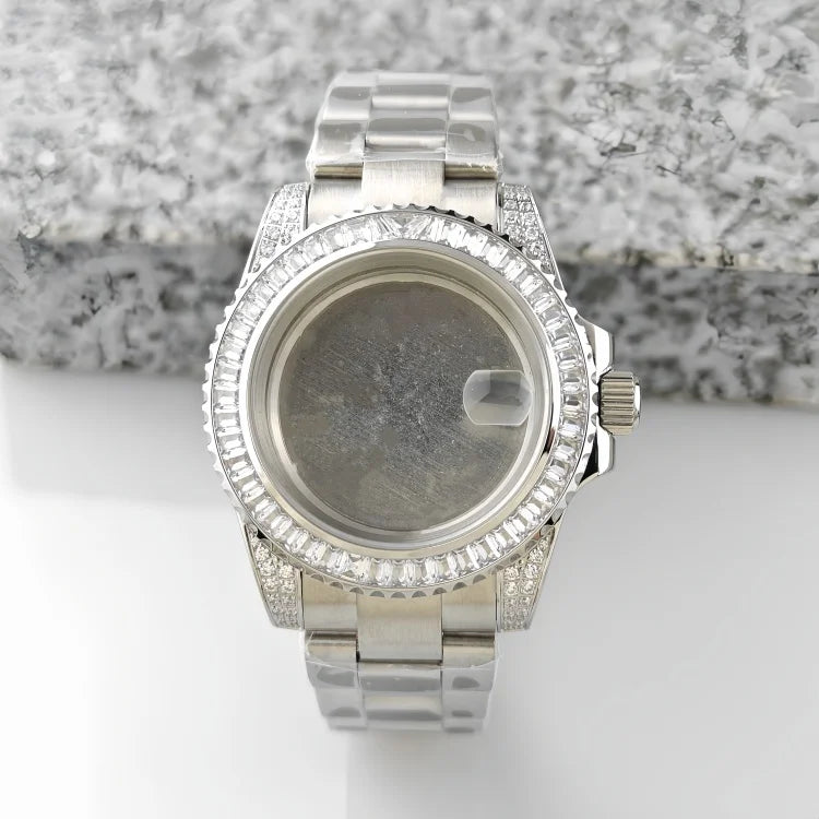 40.5mm Watch Case Set SUB Diamond Ring with Sapphire Glass for H35/NH36/NH34/4R35/4R35