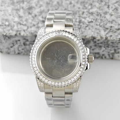 40.5mm Watch Case Set SUB Diamond Ring with Sapphire Glass for H35/NH36/NH34/4R35/4R35