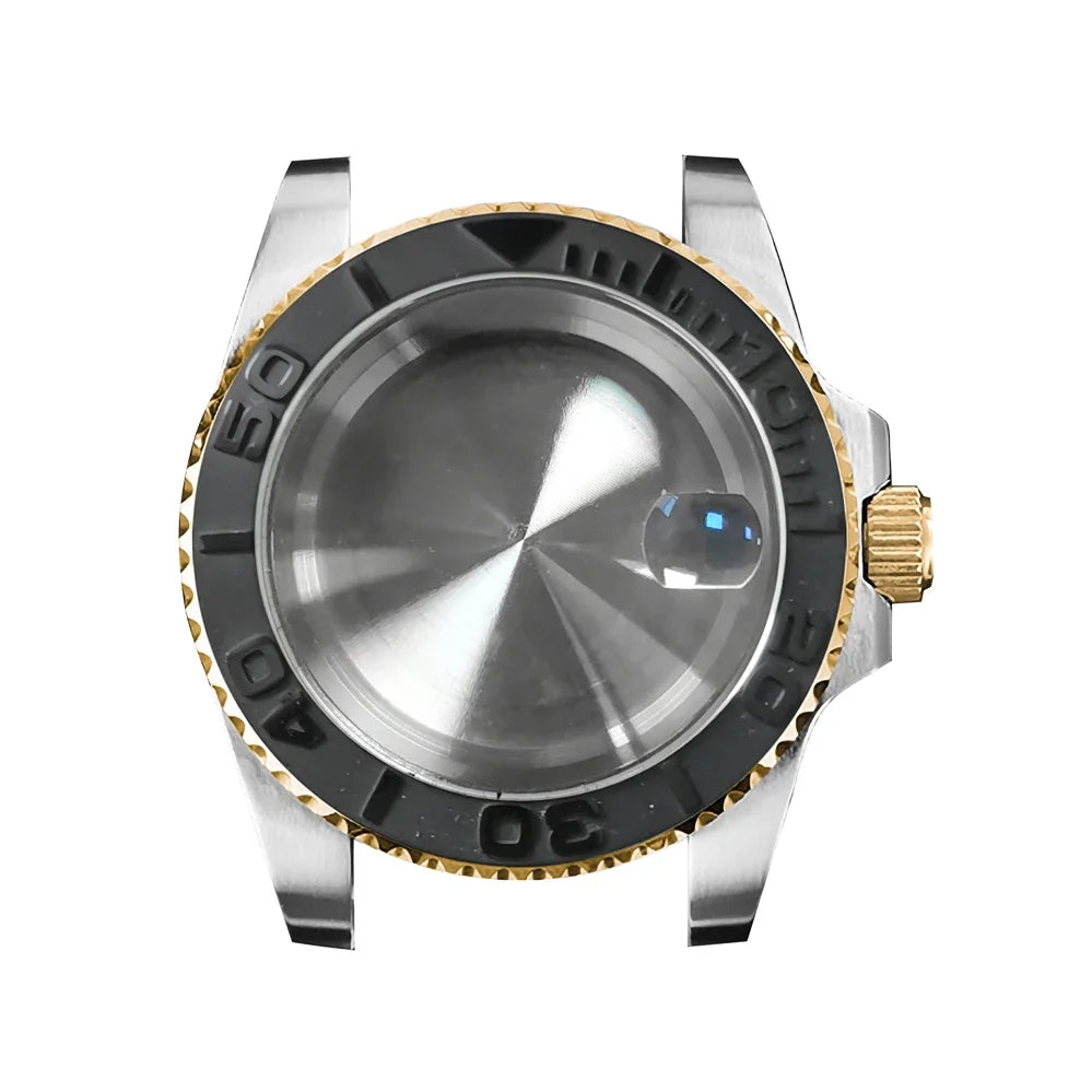 40mm Steel Gold Edge Watch Case Sapphire Date Magnifying Glass for NH35/NH36