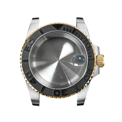 40mm Steel Gold Edge Watch Case Sapphire Date Magnifying Glass for NH35/NH36