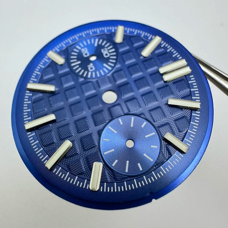 30.5mm No Logo Watch Dial 2eyes Grid Dual Scale Green Luminous for VK64 Movement