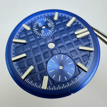 30.5mm No Logo Watch Dial 2eyes Grid Dual Scale Green Luminous for VK64 Movement