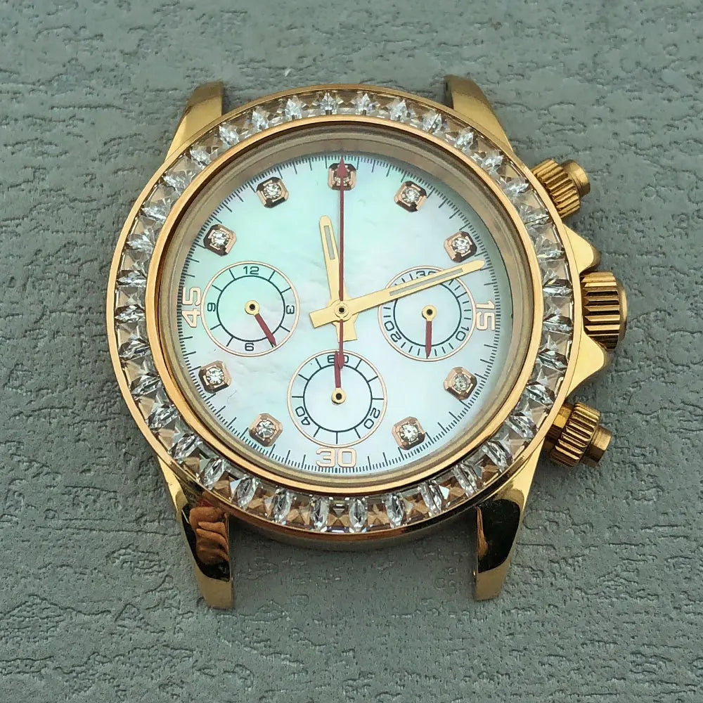 40mm Diamond Bezel Aurora Dial 316l Steel Sapphire Glass Case Suitable For VK63