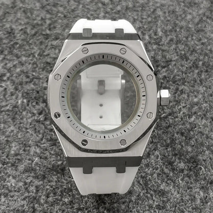 41mm 316L Steel Case+Strap+Ring Sapphire Glass Watch Case Fit NH35/NH36