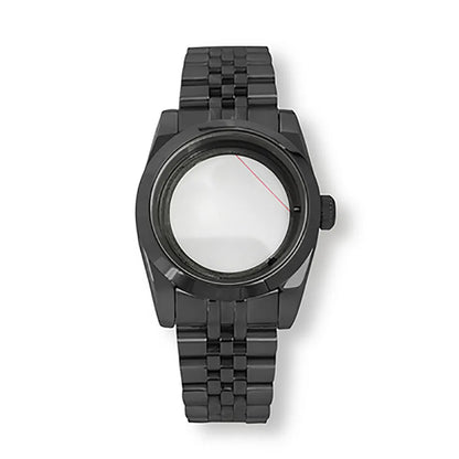36/39mm Black Watch Case + Strap for NH35/36 Transparent Bottom Sapphire Glass