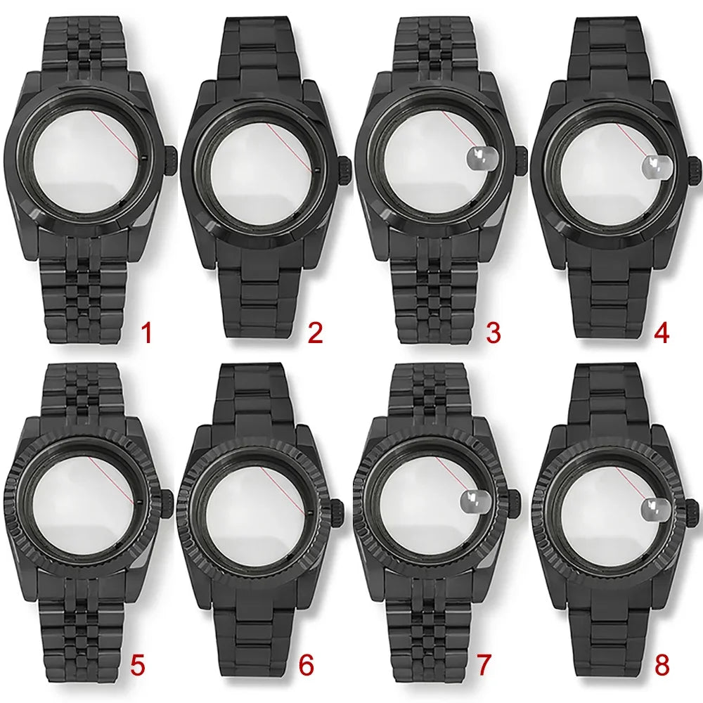 36/39mm Black Sapphire Glass Watch Case Strap Kits for NH35 NH36 Movement