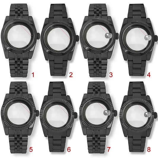 36/39mm Black Sapphire Glass Watch Case Strap Kits for NH35 NH36 Movement