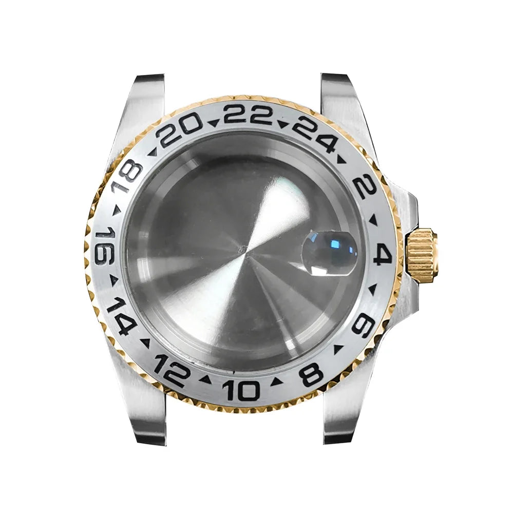 40mm Steel Gold Edge Watch Case Sapphire Date Magnifying Glass for NH35/NH36