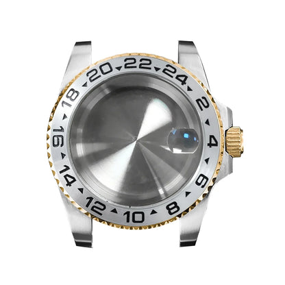 40mm Steel Gold Edge Watch Case Sapphire Date Magnifying Glass for NH35/NH36