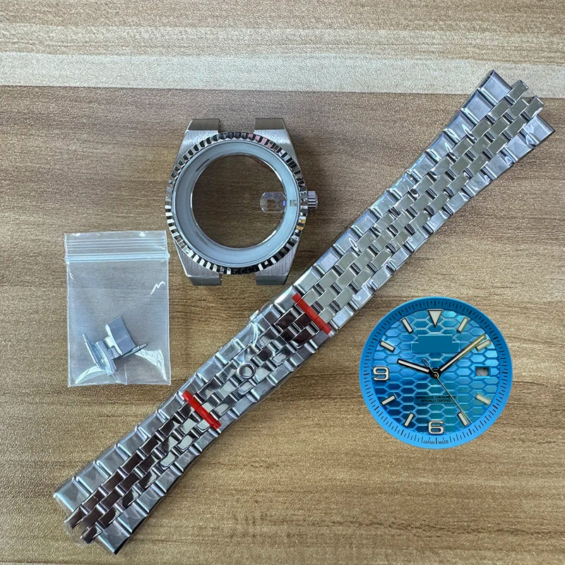 39.5mm Land-Dweller Watch Case Set Strap+Dial+Hands Lume Sapphire Glass Fit NH35
