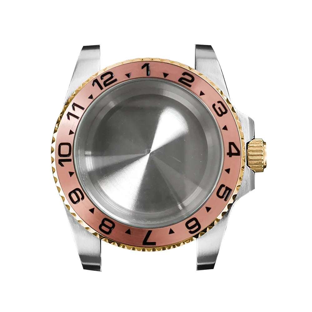 316L Watch Case 40mm Gold Edge Sapphire Flat Glass for NH35/ NH36 Modification