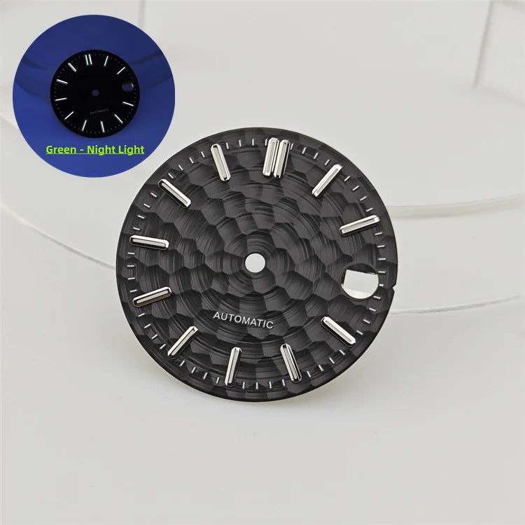 28.5mm Honeycomb Textured Surface Green Luminous Watch Dial for NH35 Movement