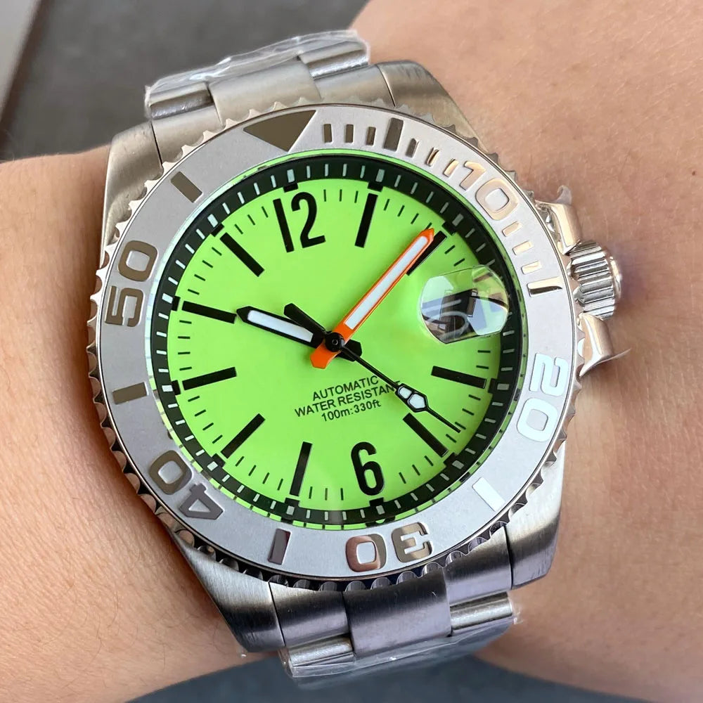 40mm Luminous Dial Date Window Sapphire Glass with Insert Bezel for NH35
