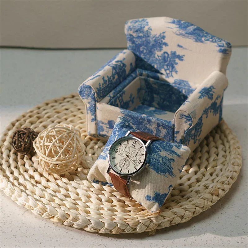Blue Sofa Shape Watch Holder Stand Small for Jewelry Store Window Display Decor