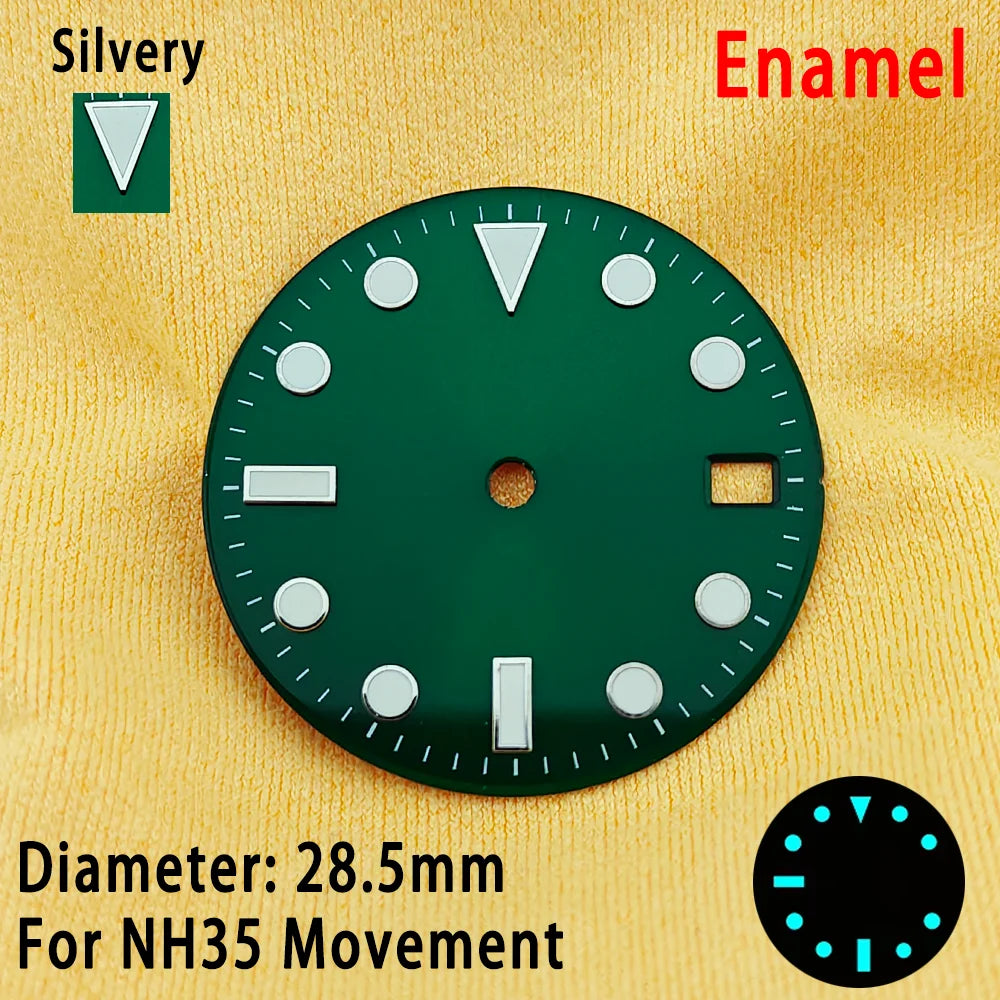 28.5mm Multicolor Watch Dials For NH35 NH36 Blue Luminous with Dial Calendar