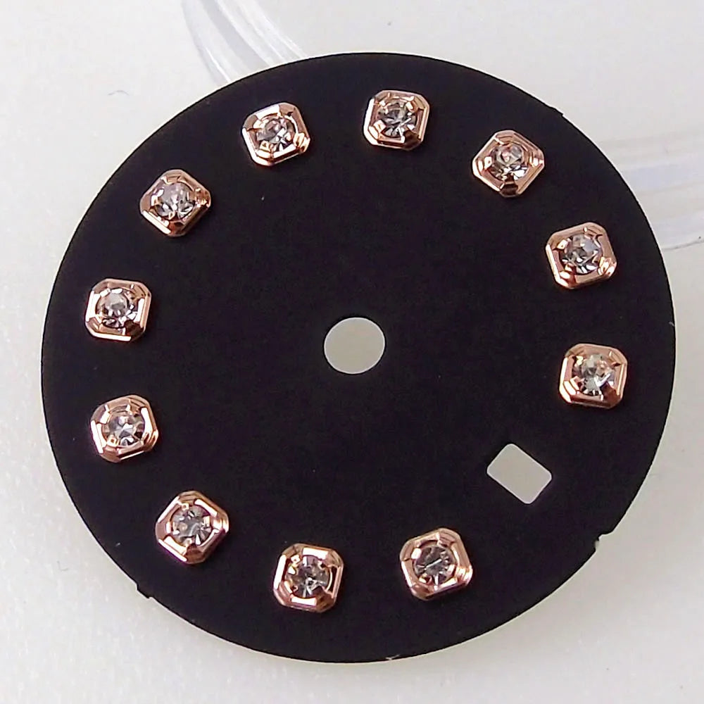 Nologo Sunburst dial face with rhinestone markers for 26mm lady watch, fits NH05 NH06 NH07 movements.