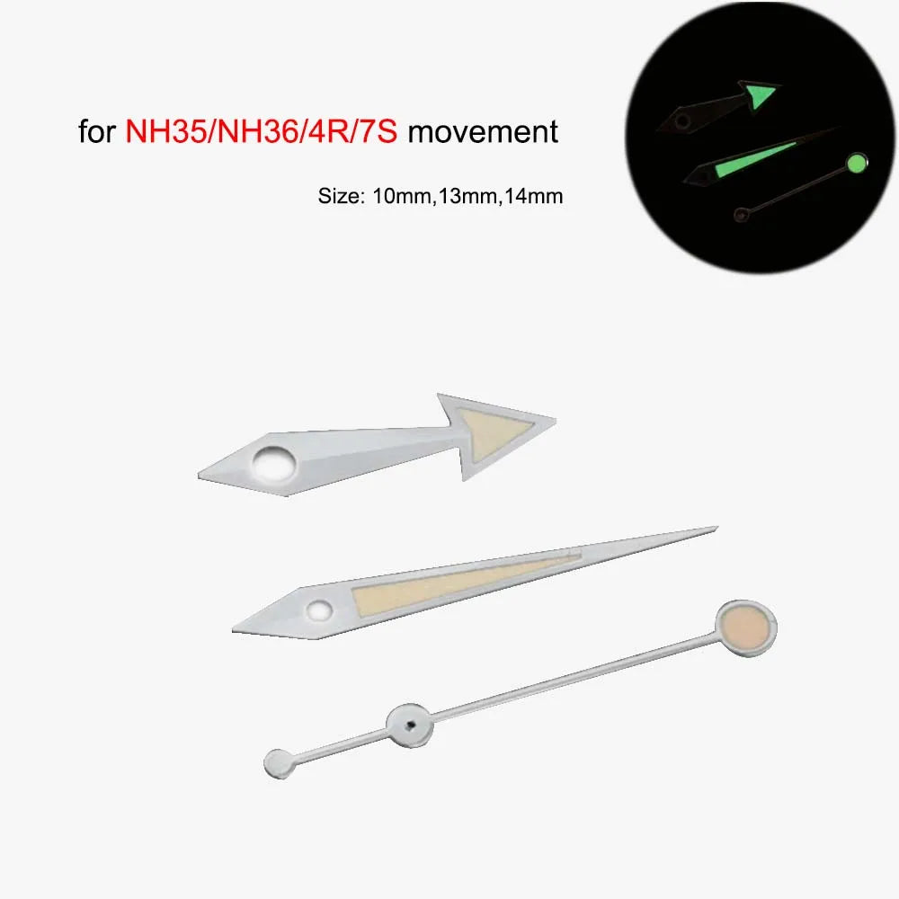Modified Watch Hands Set with Green Luminous for NH34 NH35 NH36 4R 7S Movement