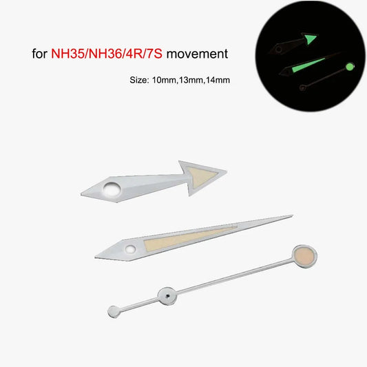 Modified Watch Hands Set with Green Luminous for NH34 NH35 NH36 4R 7S Movement