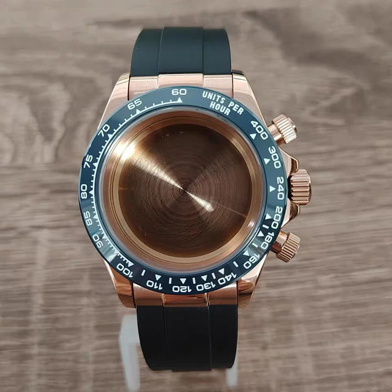 316L Steel 39mm RoseGold-Mulan Case+Watch Rubber Strap Case Fit VK63