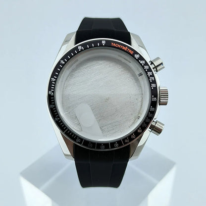 Stainless Steel Watch Case Sapphire Glass Rubber Strap Fit 32.5mm Dial for VK63