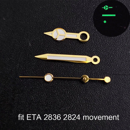 Green luminous watch hands compatible with NH35 NH36 ETA 2836 2824 Miyota 8205 8215 movements.
