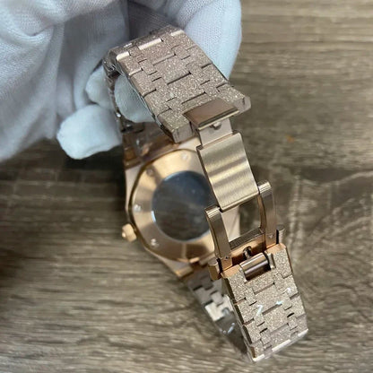41mm RoseGold Case+Strap Shining Star Sanding Sapphire Crystal For NH35/36/4R/7S