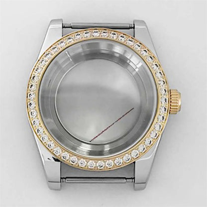 39mm Diamond Watch Case for NH35/36 Sapphire Glass Crystal Bezel Stainless Steel