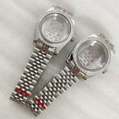 39mm/36mm Watch Case Strap Set with Diamond Bezel for NH35 NH36 Sapphire Glasse