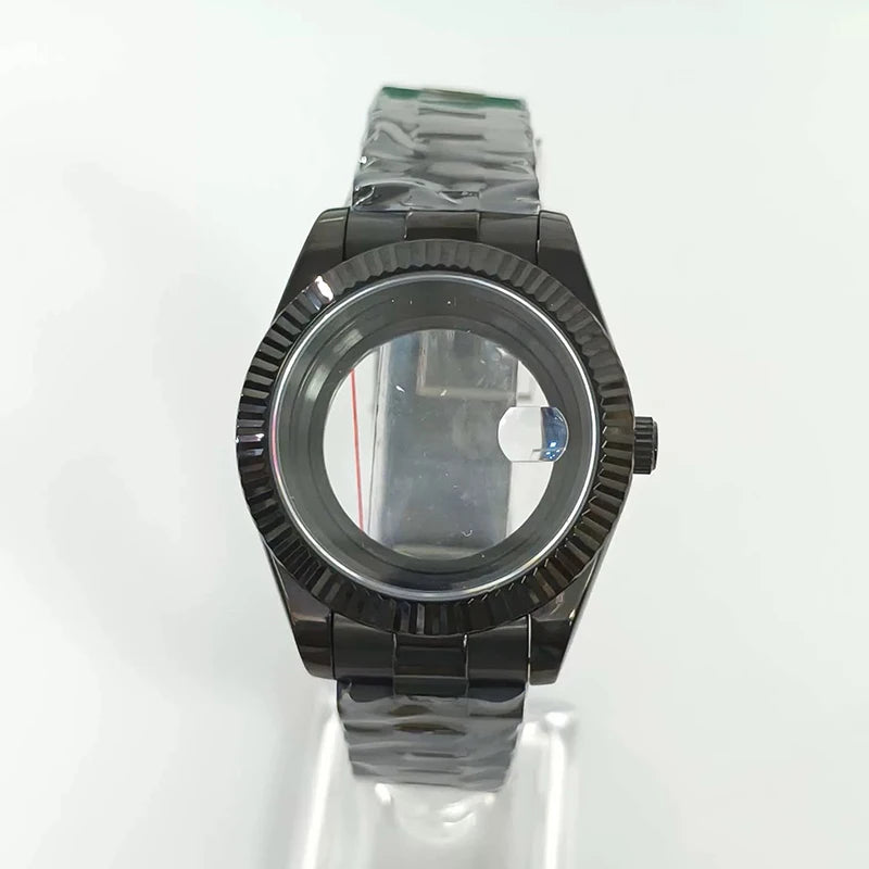 Steel 41mm Black Classic Style Watch Case+Strap 28.5mm Dial Waterproof Fit 8285