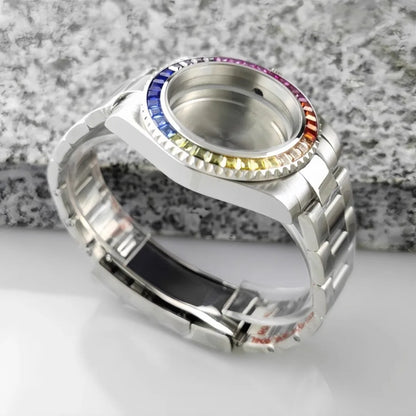 40.5mm Watch Case Strap Set SUB Diamond Studded Rainbow Bezel  for NH35 Movement