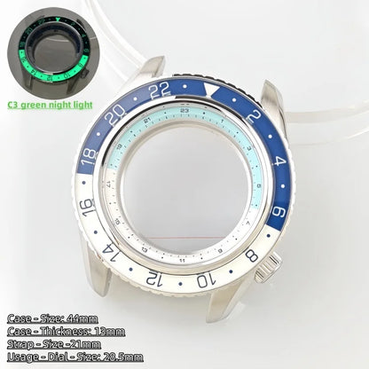 44mm Watch Case Green Luminous GMT Sprite Bezel Diving Case for NH34/NH35