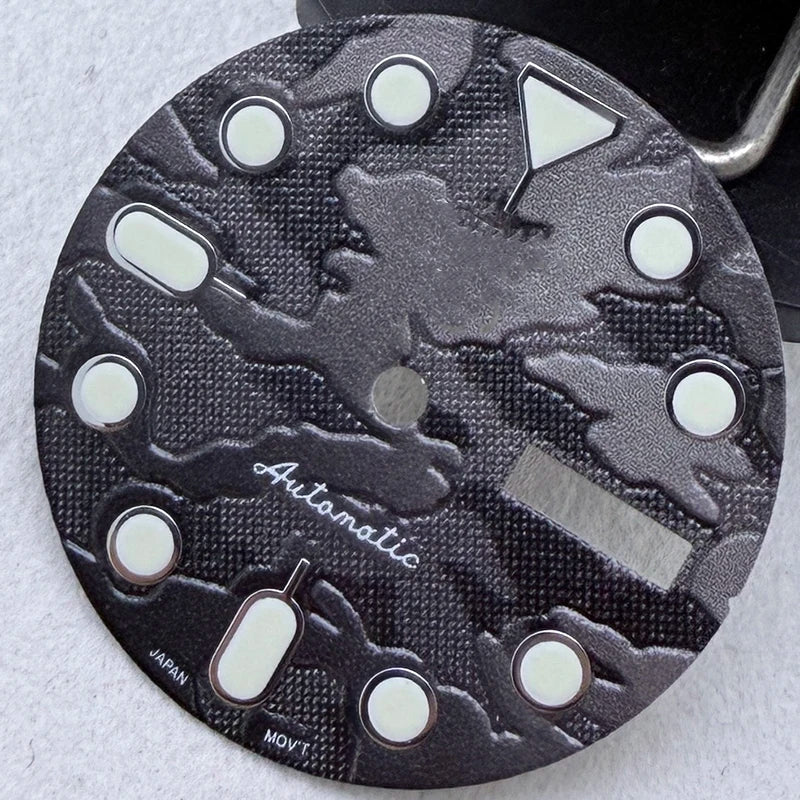 28.5mm S Logo Dial Dual Calendar SKX Watch Dial Gteen Luminous Fit NH36/4R36