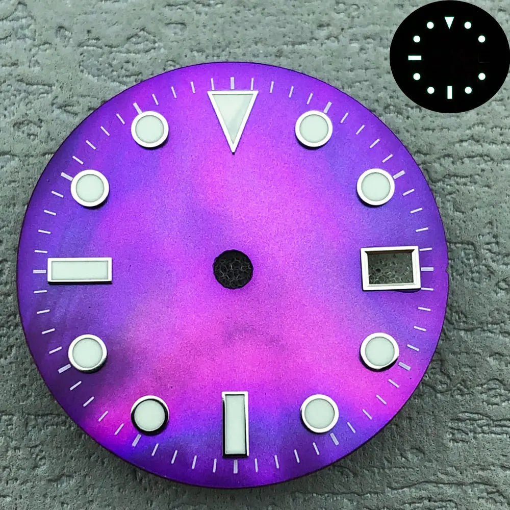 28.5mm Shell Reflective Multicolor Watch Dial C3 Green Luminous For NH35 NH36