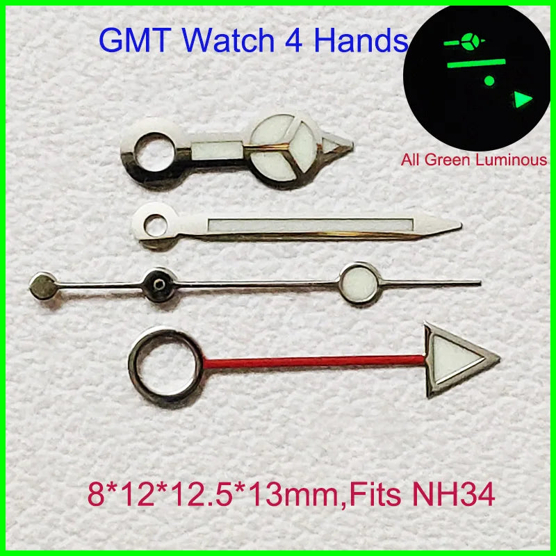 GMT Watch Hands Fit For NH34 NH35 NH36 Movement C3 Green Luminous Watches Parts