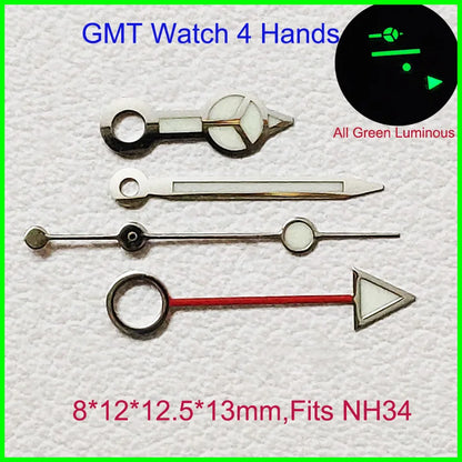 GMT Watch Hands Fit For NH34 NH35 NH36 Movement C3 Green Luminous Watches Parts