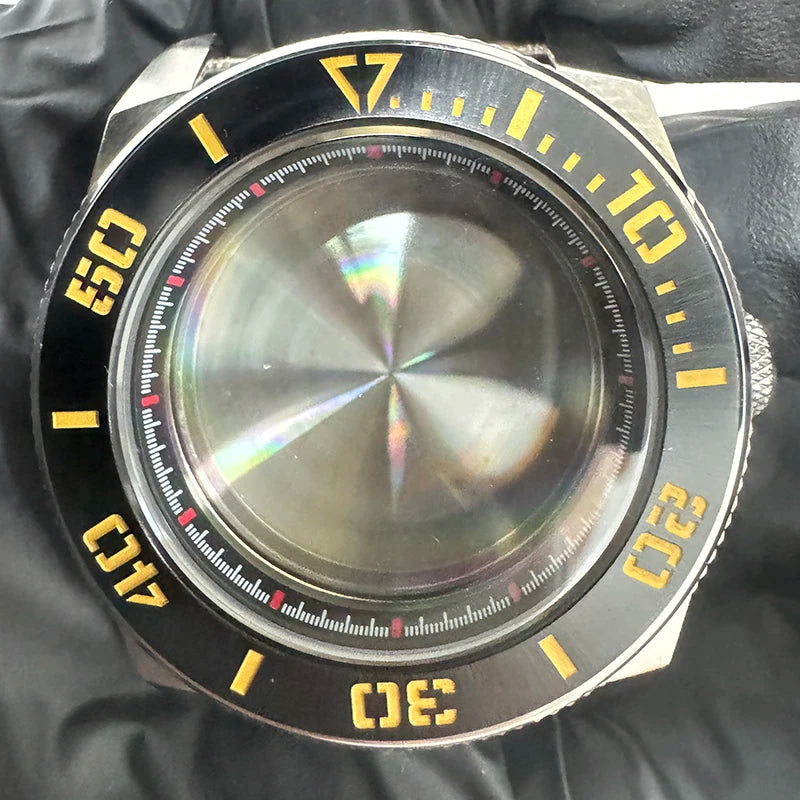 43mm Silver Case+Aluminum Bezel+BlackRed Chapter Ring Waterproof Fit NH35/NH36