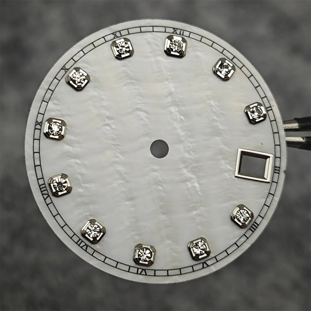 28.5mm Watch Dial / Hands Diamond Inlaid Shell of Pearl Surface for NH35 NH36