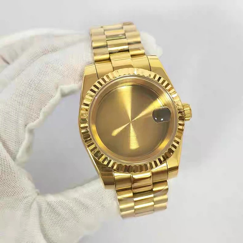 36/39mm Gold Classic Style Watch Case+Strap Jubilee Bracelet Fit NH35/NH36/4R