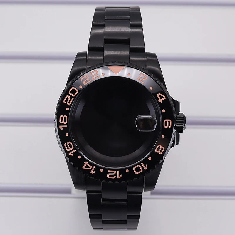 40mm PVD Watch Case Strap For NH34/35/36 GMT Eta2824 Miyota8215 Sapphire Crystal