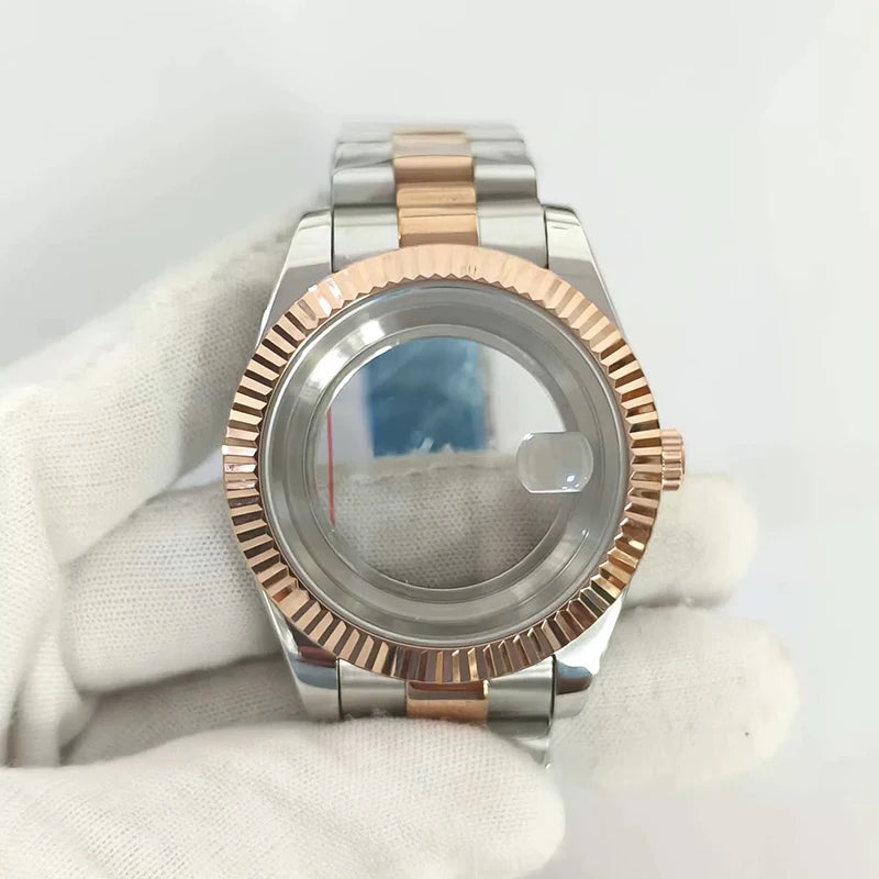 Steel 41mm Silver-RoseGold Classic Style Watch Case+Strap 28.5mm Dial Fit 8285