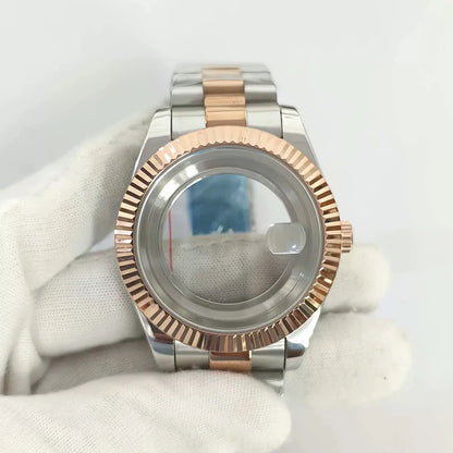 Steel 41mm Silver-RoseGold Classic Style Watch Case+Strap 28.5mm Dial Fit 8285