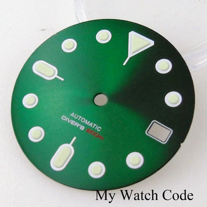 Sunburst orange 29mm dial with luminous markers for SKX mod, compatible with NH35 NH36 movement, crown at 3.8,.