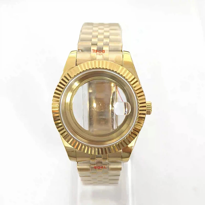 Steel 41mm Gold Classic Style Watch Case+Strap 28.5mm Dial Waterproof Fit 8285