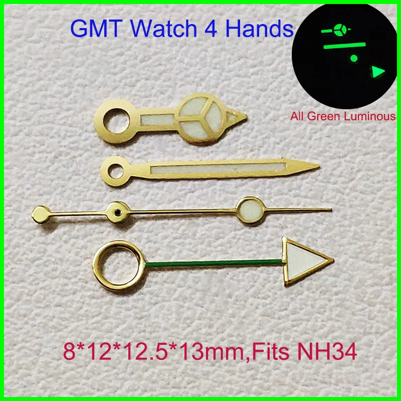 GMT Watch Hands Fit For NH34 NH35 NH36 Movement C3 Green Luminous Watches Parts