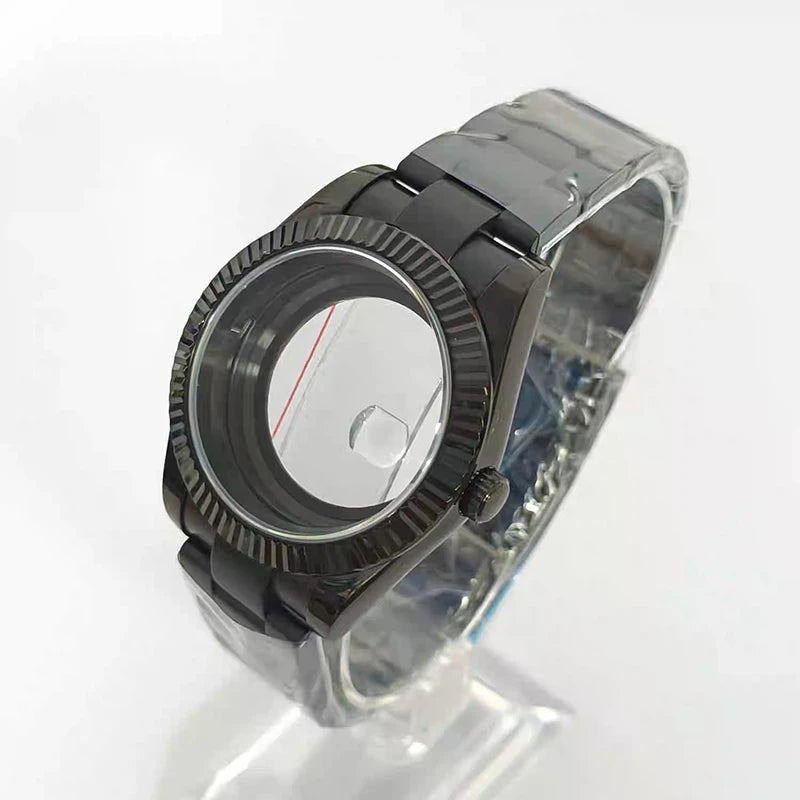 Steel 41mm Black Classic Style Watch Case+Strap 28.5mm Dial Waterproof Fit 8285