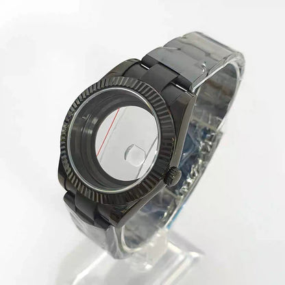 Steel 41mm Black Classic Style Watch Case+Strap 28.5mm Dial Waterproof Fit 8285