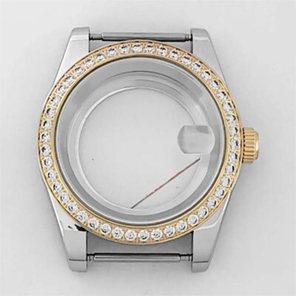 39mm Stainless Steel Diamond Sapphire Glass Watch Case for NH35 NH36 Movement