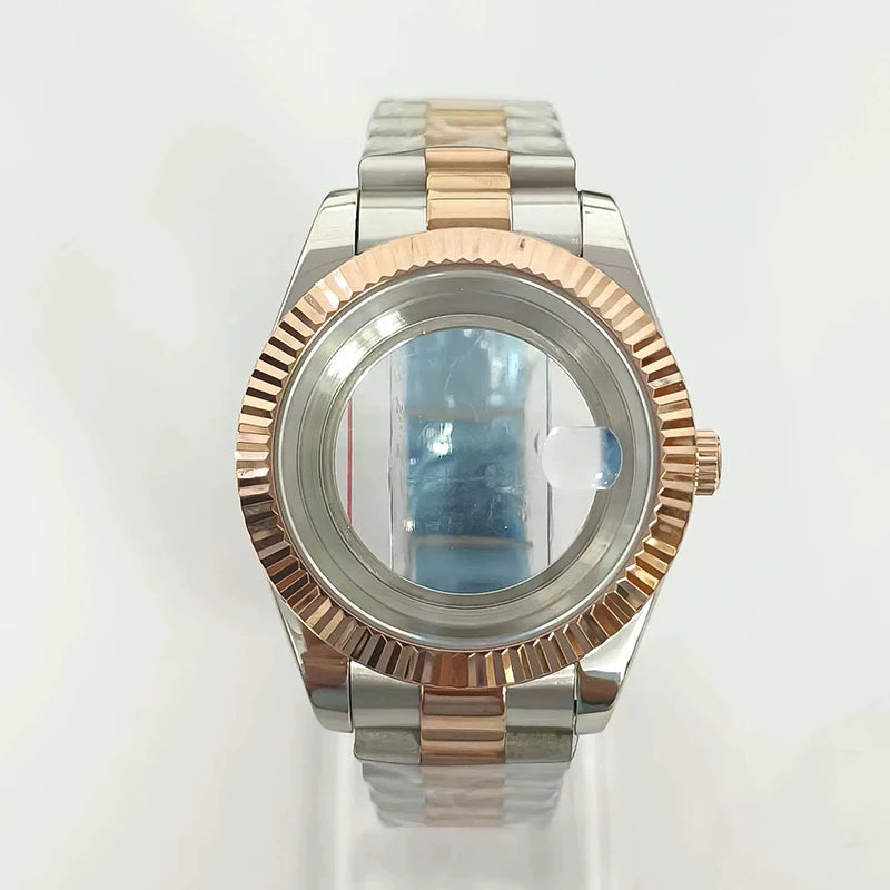 Steel 41mm Silver-RoseGold Classic Style Watch Case+Strap 28.5mm Dial Fit 8285
