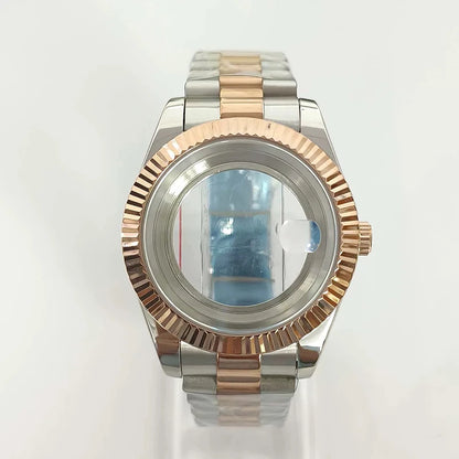 Steel 41mm Silver-RoseGold Classic Style Watch Case+Strap 28.5mm Dial Fit 8285