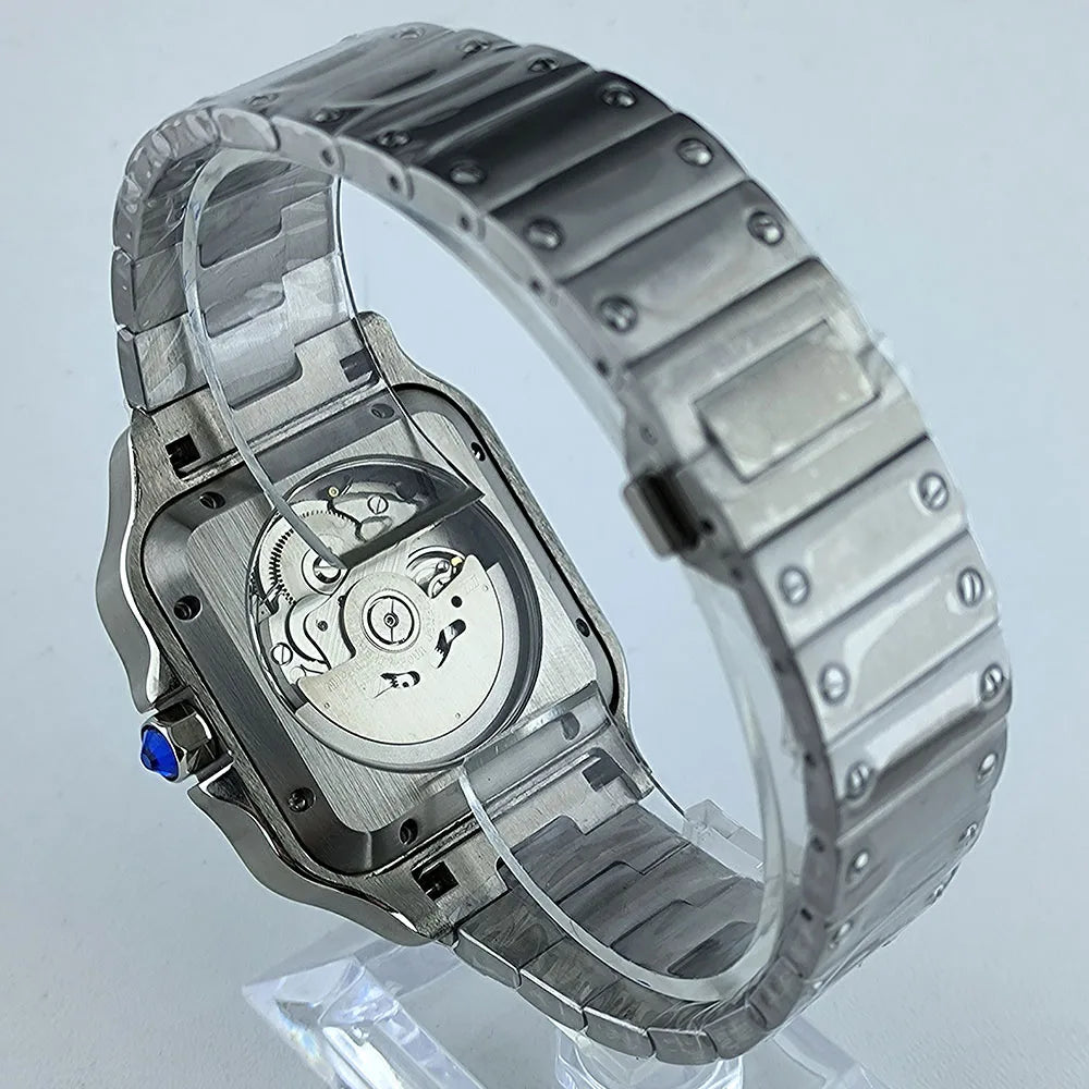 Square Roma Dial Watch Case Folding Buckle Square Case fit NH35 Movement